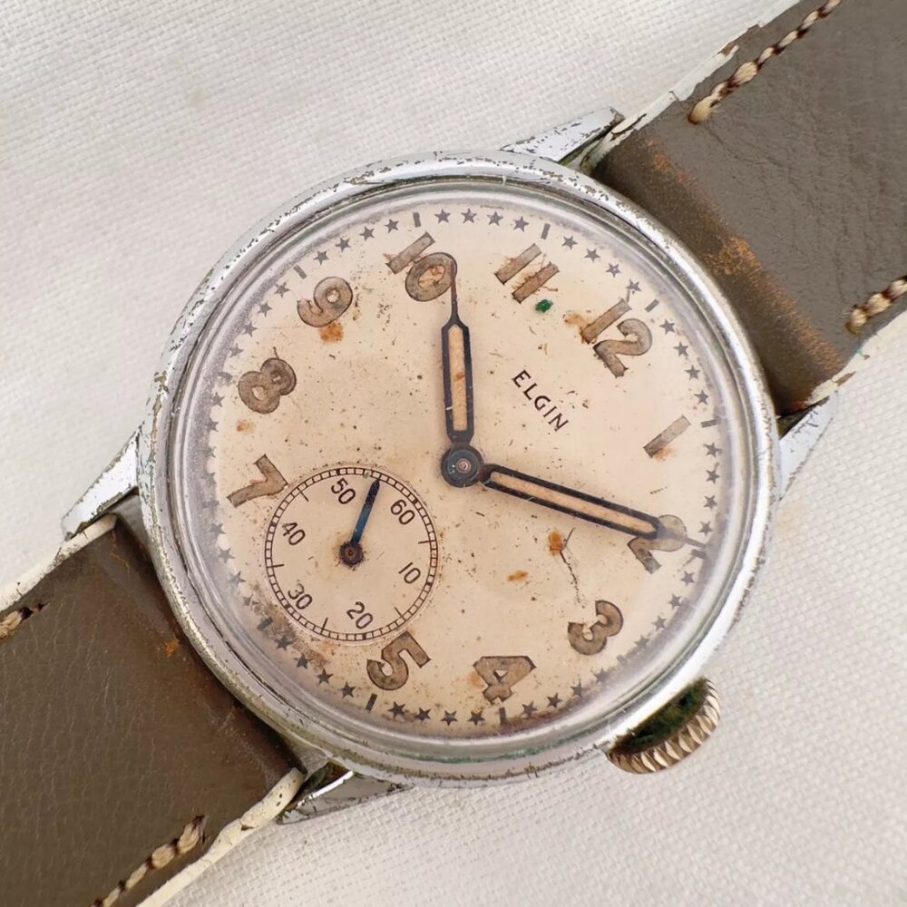 Vintage Elgin Military 15 Jewel Men's Mechanical Wristwatch 554 USA w Star Dial